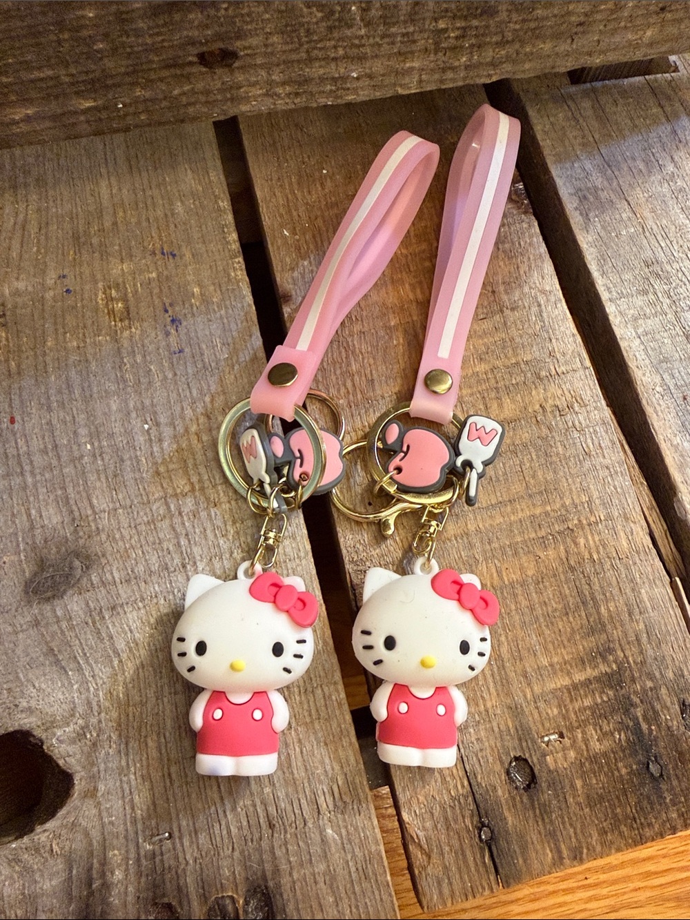 Pink Hello Kitty Silicone Keychain Charm - Twin Set
